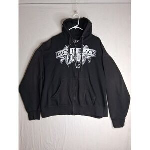 Vintage Y2K AC/DC Back In Black Zip‎ Up Hoodie Sweatshirt Men's M Broken Zipper